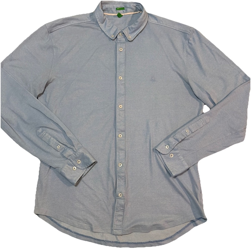 United Colors Of Benetton Shirt Button Up Mens Size XL Slim Blue‎ Long Sleeve